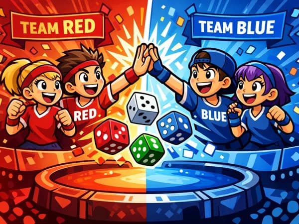 Red vs blue team battle with dice