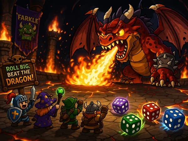 Adventurers battling a dragon world boss with dice